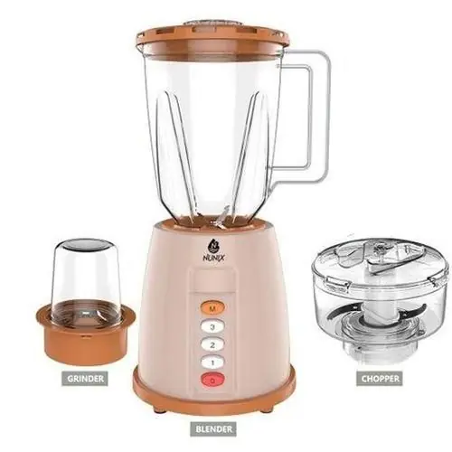 Nunix AK-444 3 In 1 Blender  with Grinder and Food Chopper Powerful 1.5L blender